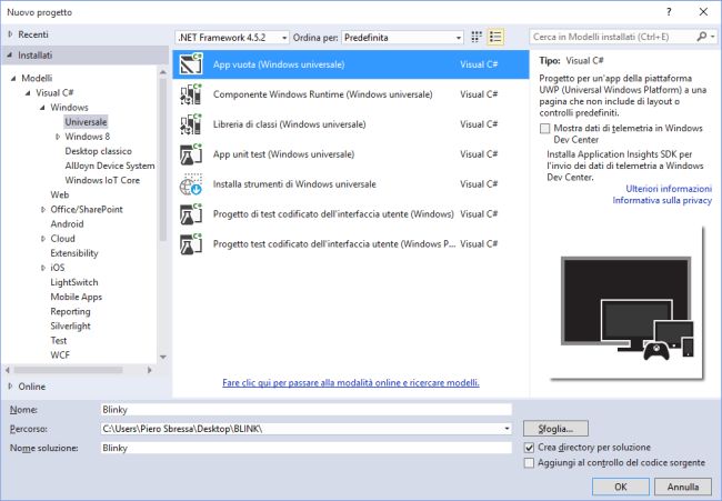 Create a new project Universal Windows App